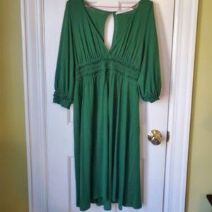 Susana Monaco Green Deep V Neck Stretch Dress, Medium